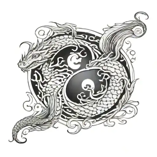 Dragons Interwined To Make A Yin Yang Symbol
