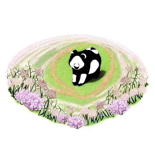 A Majestic Panda Walking Through A Field Of Blooming Maiple Flowers