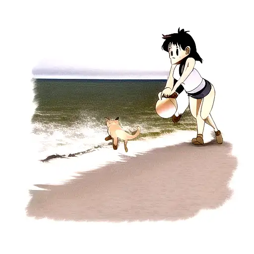 A Kitten Playing With A Ball Of Yarn On A Sandy Beach