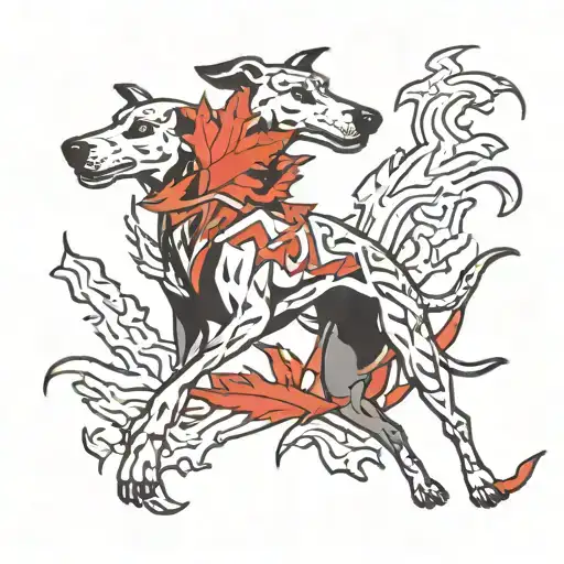 Mean Greyhound Running With Lightning And Maple Leaf And Number 4 Colors Red White And Black