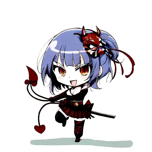 Anime Girl With Katana On Hand And Demon Mask