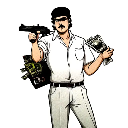 Pablo Escobar With A Gun And Money