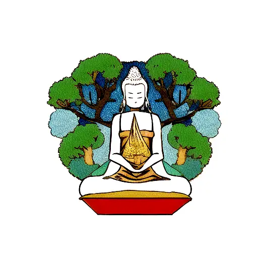 Buddha Meditating Under A Bodhi Tree