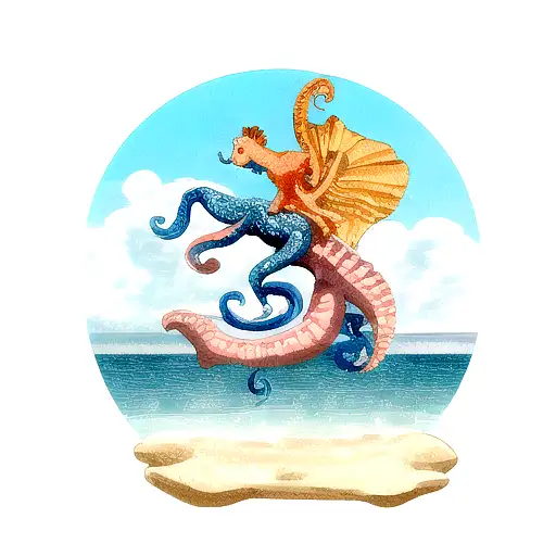 Ocean With A Strong Seahorse Lifting Weight