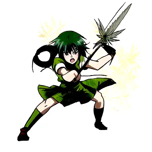 Anime Character Wielding A Weed Leaf As A Weapon