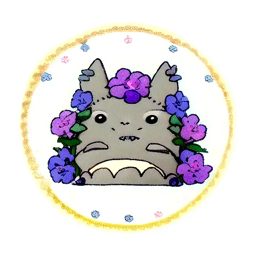 Tototro And Small Totoro Bracelet With Blue And Purple Flowers