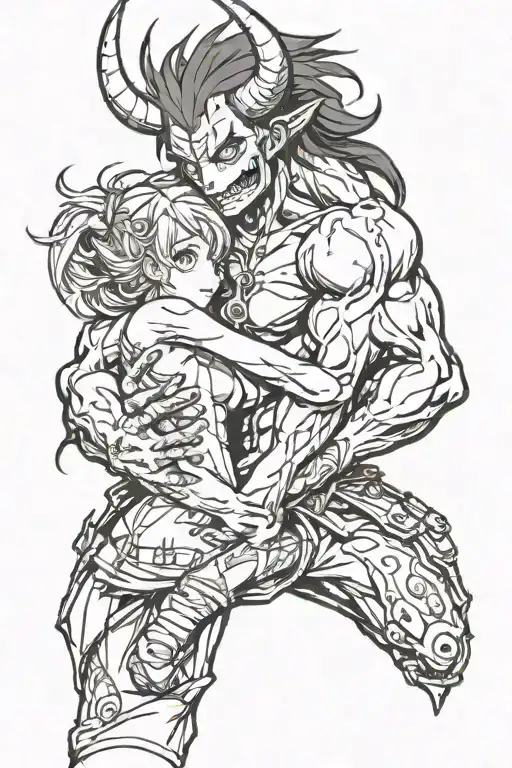 The Demon Holds The Girl's Head In His Hand