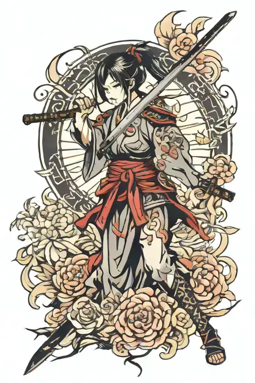 Samurai Girl Holding Sword