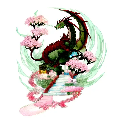 Dragon With Flowers Elegant