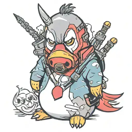 Penguin In Deadpool Mask Fucking A Unicorn