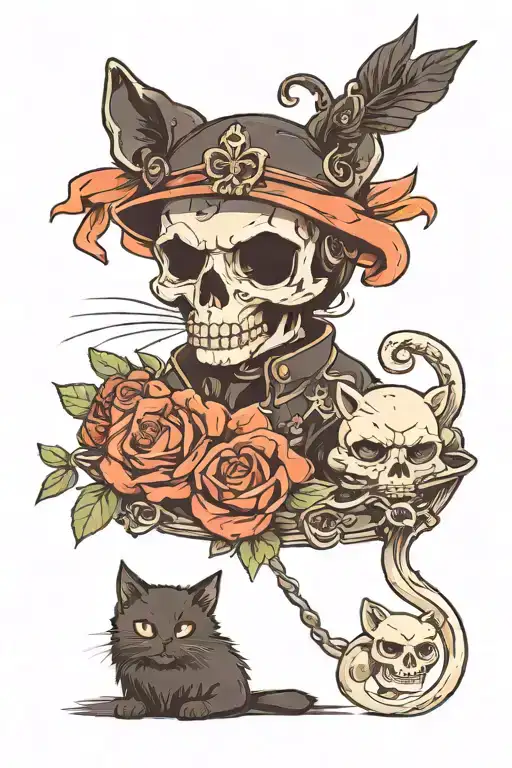 Skull And Cute Black Cat