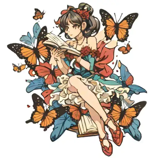 Dancer Holding A Book Surrounded By Butterflies With Tutu In The Colors Of The Italian Flag