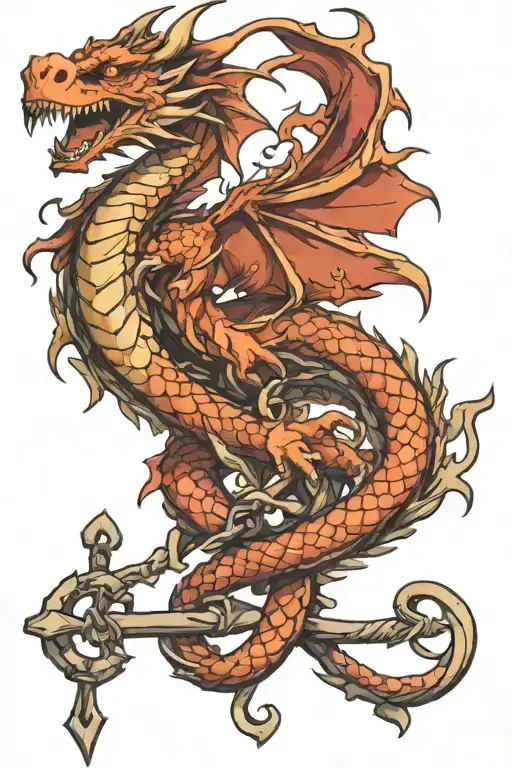 Dragon Holding Anchor Intertwined
