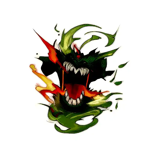 Green Dragon Mouth With Red Flames