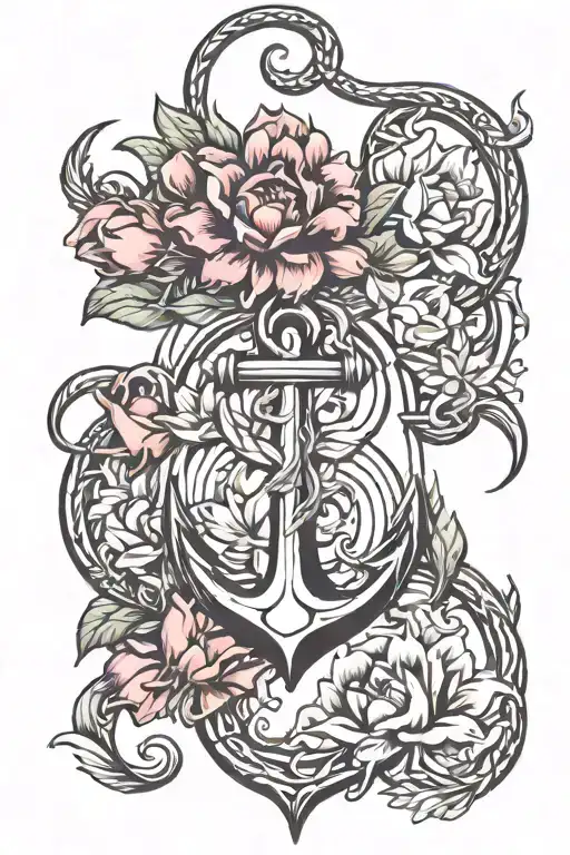 Anchor With Tulips Intertwined With Yin Yang Design