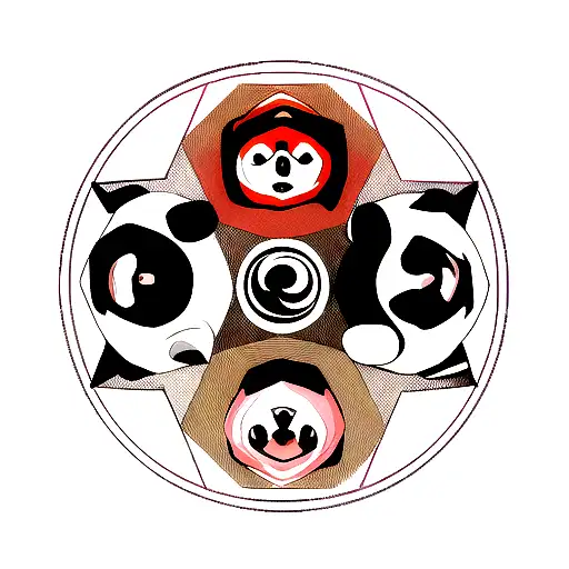 Tiger And A Panda And A Killer Whale Forming A Triple Ying Yang Circle