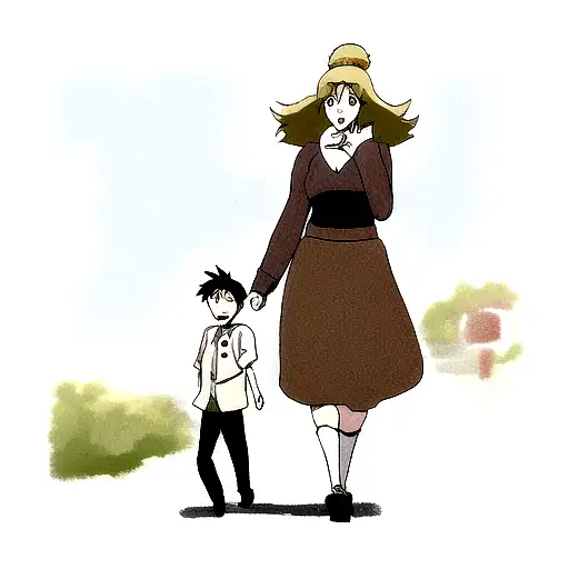 Mother And Boy Child Walking Down The Road