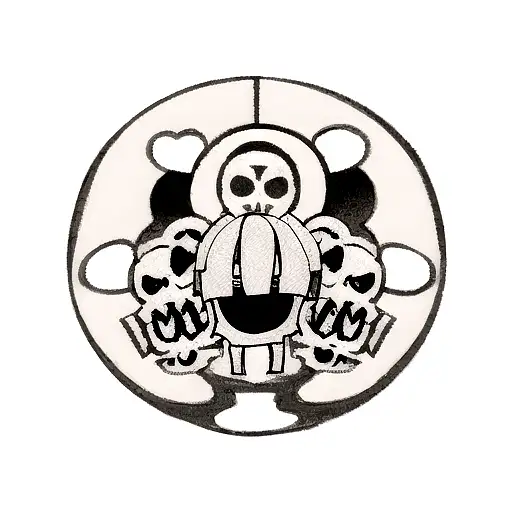 A Skull Head With A Heart-shaped Eye Socket Surrounded By Egyptian Symbols