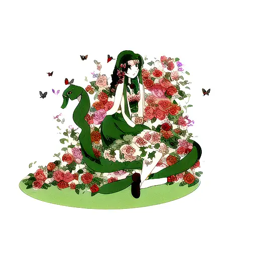 Snake With Roses And Butterflies