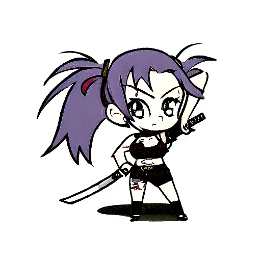 A Girl In Tattoos With A Katana
