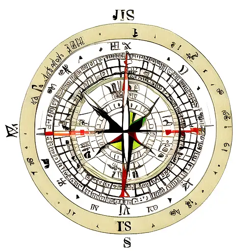 A Compass With Roman Numerals And Ancient Symbols