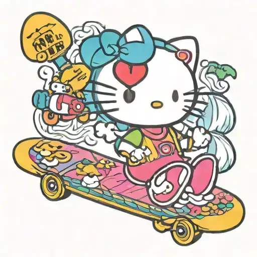 Hello Kitty Wearing Golf Wang Merch On A Skateboard
