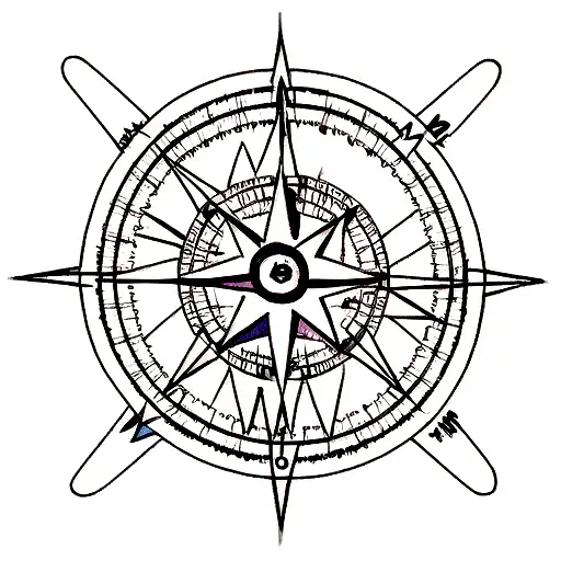 A Compass Rose Intertwined With A Wolf