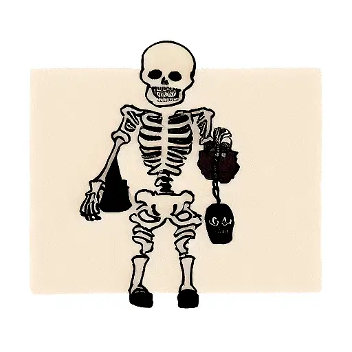 A Skeleton Holding A Bag Of Money And Wearing Chains