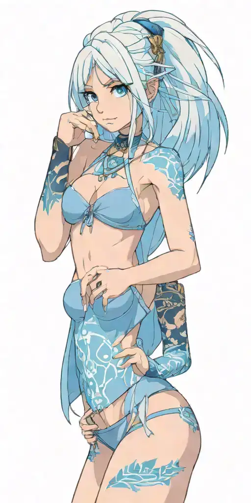 A Realistic Portrait Of Kida With Blue Eyes And In A Bikini