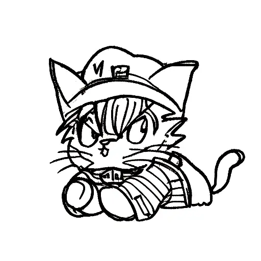 A Sketch-style Tattoo Of A Cat Wearing A Che Guevara Hat