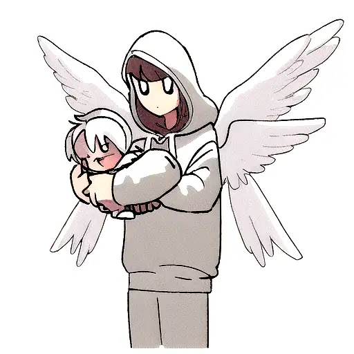 Angel With Hoodie Ascending Into Heaven With A Baby In Each Arm