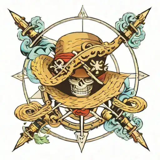One Piece Compass Rose With A Straw Hat Holding
