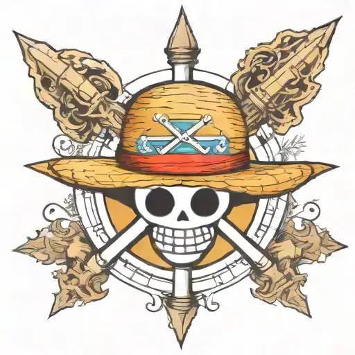 One Piece Compass Rose With A Straw Hat Holding