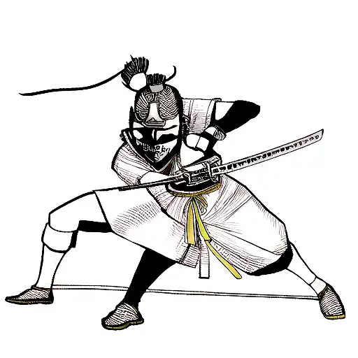 A Samurai Warrior With A Skull Helmet And A Katana In A Dynamic Pose