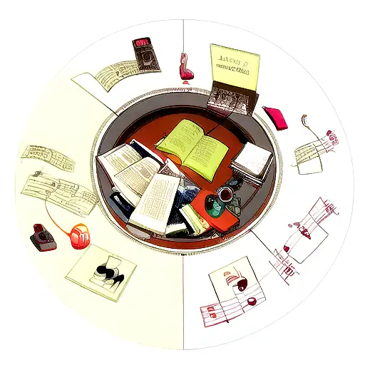 A Game Controller Surrounded By Music Notes And Book Pages