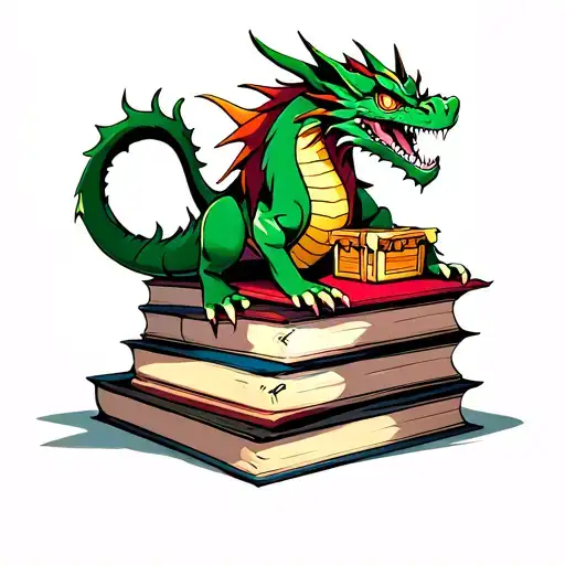 Dragon On Piles Of Books And Treasure