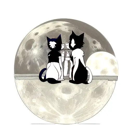 Two Cats On The Moon In Love