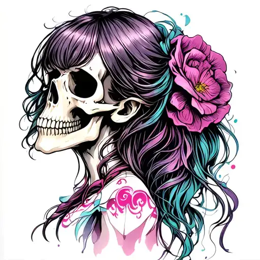 Skull And Girl Side Profile