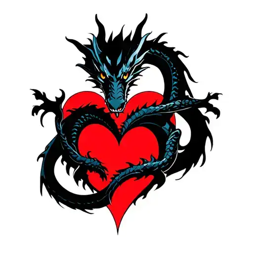 Black Dragon Wrapped Around A Heart