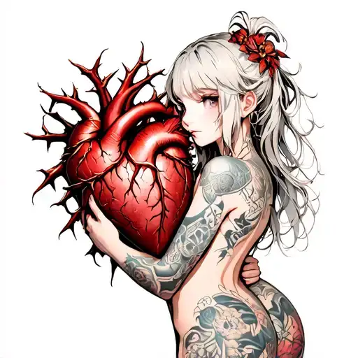 Thorny Heart Being Hugged By Beautiful Anime Woman With