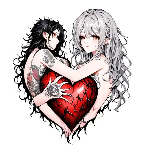 Black Thorny Heart Being Hugged By Beautiful Anime Woman With