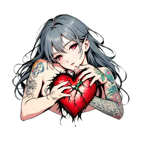 Thorny Heart Being Hugged By Beautiful Anime Woman With