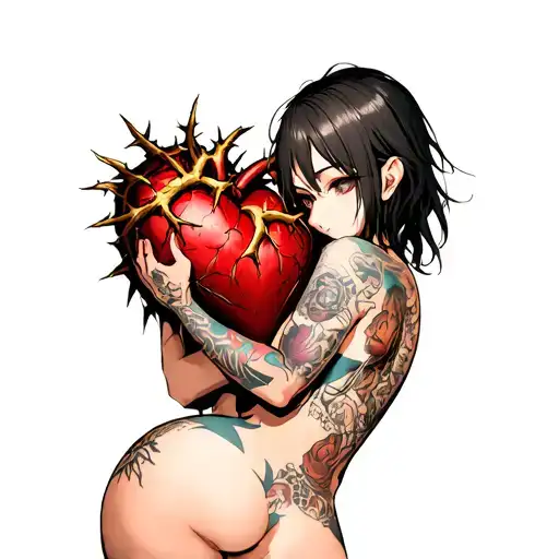 Thorny Heart Being Hugged By Beautiful Anime Woman With