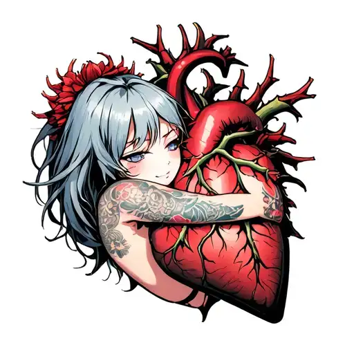 Thorny Heart Being Hugged By Beautiful Anime Woman With