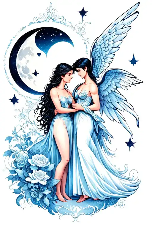 Male Angel And Female Faerie In Love By The Moon Phases