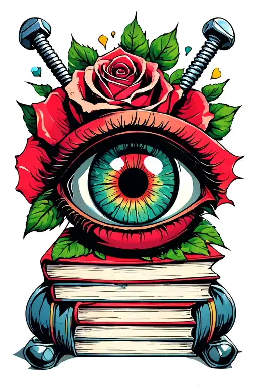 Eyeball Surrounded By Books Rose And Barbell