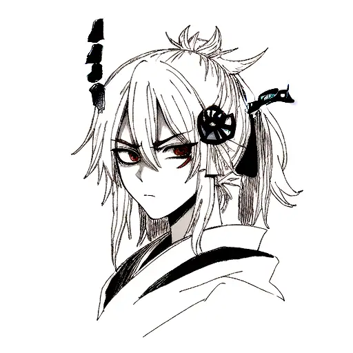 Oni Mask On Side Of Head With Samurai Sword