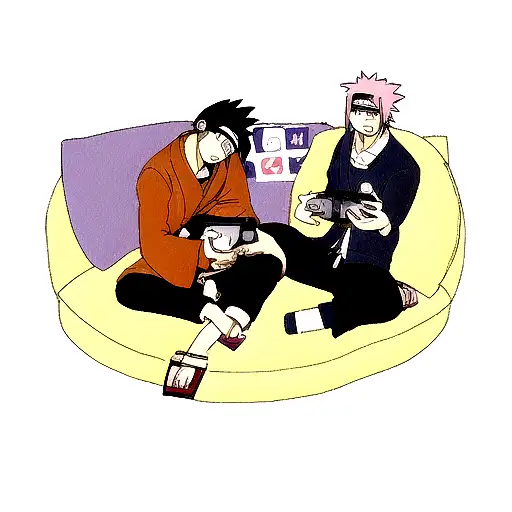 Naruto With Sasuke Playing On Playstation