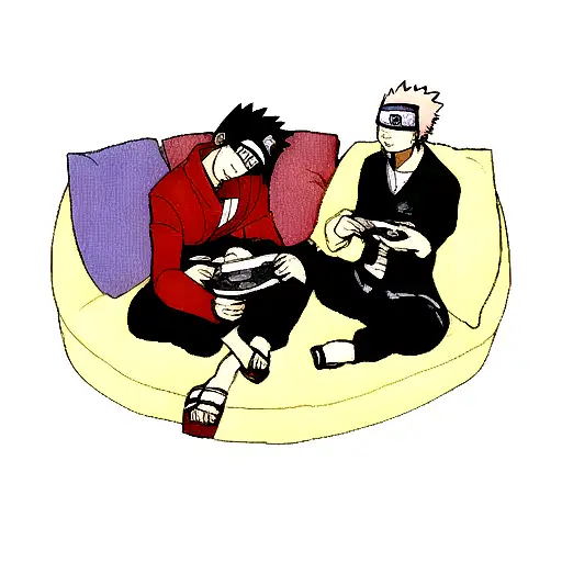 Naruto With Sasuke Playing On Playstation