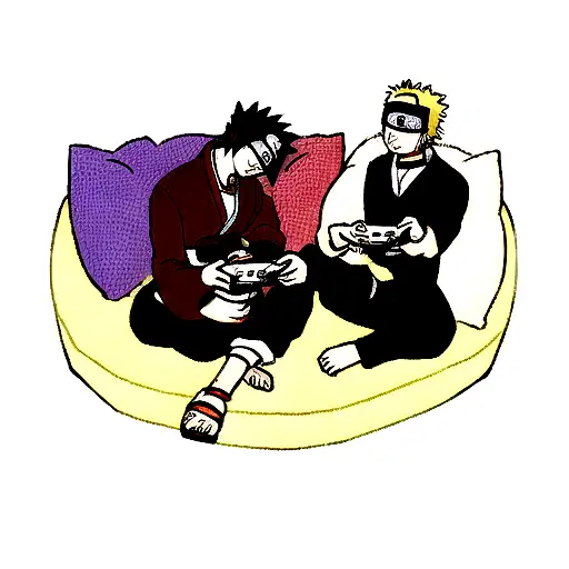 Naruto With Sasuke Playing On Playstation
